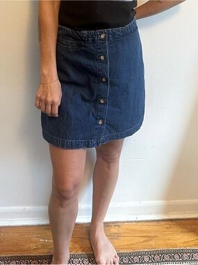 White Stag Dark Blue Button-Front Denim Mini Skirt